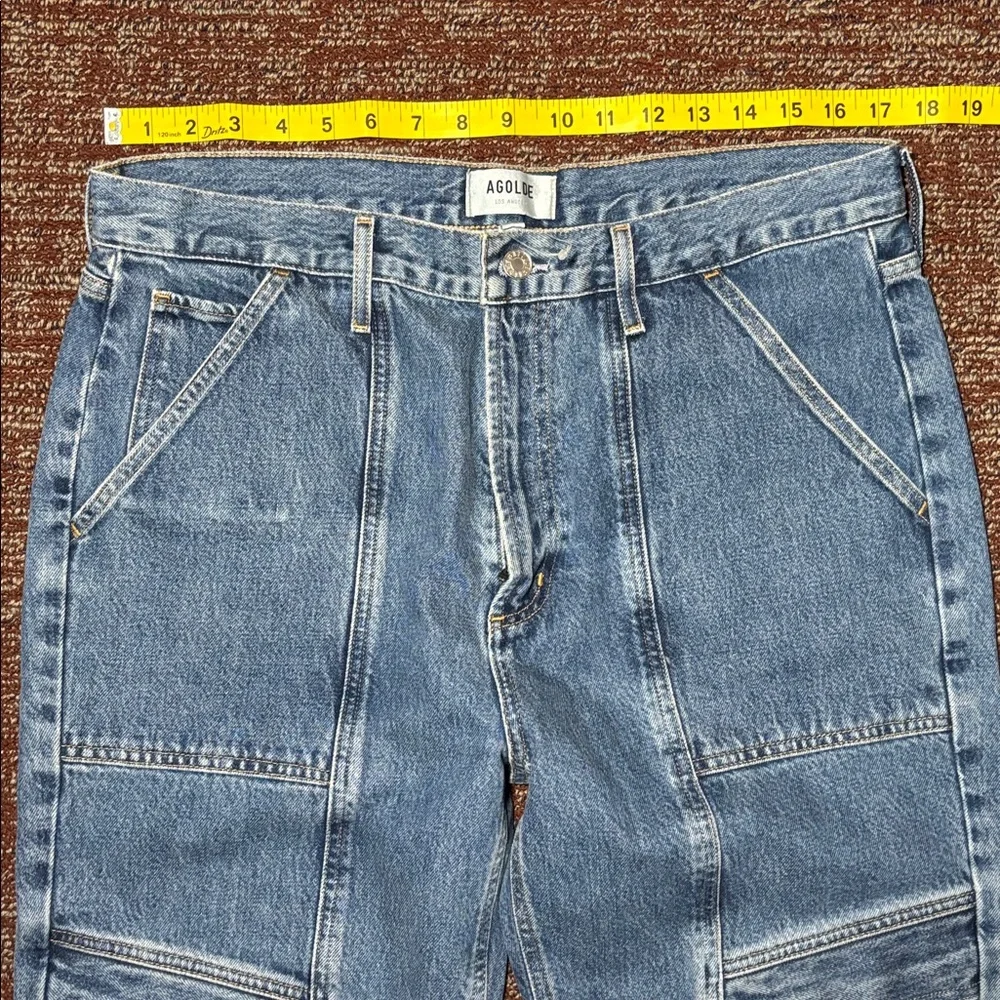 AGOLDE cooper cargo jeans medium wash wide leg baggy jeans size 31 (women’s 12) - Picture 10 of 15